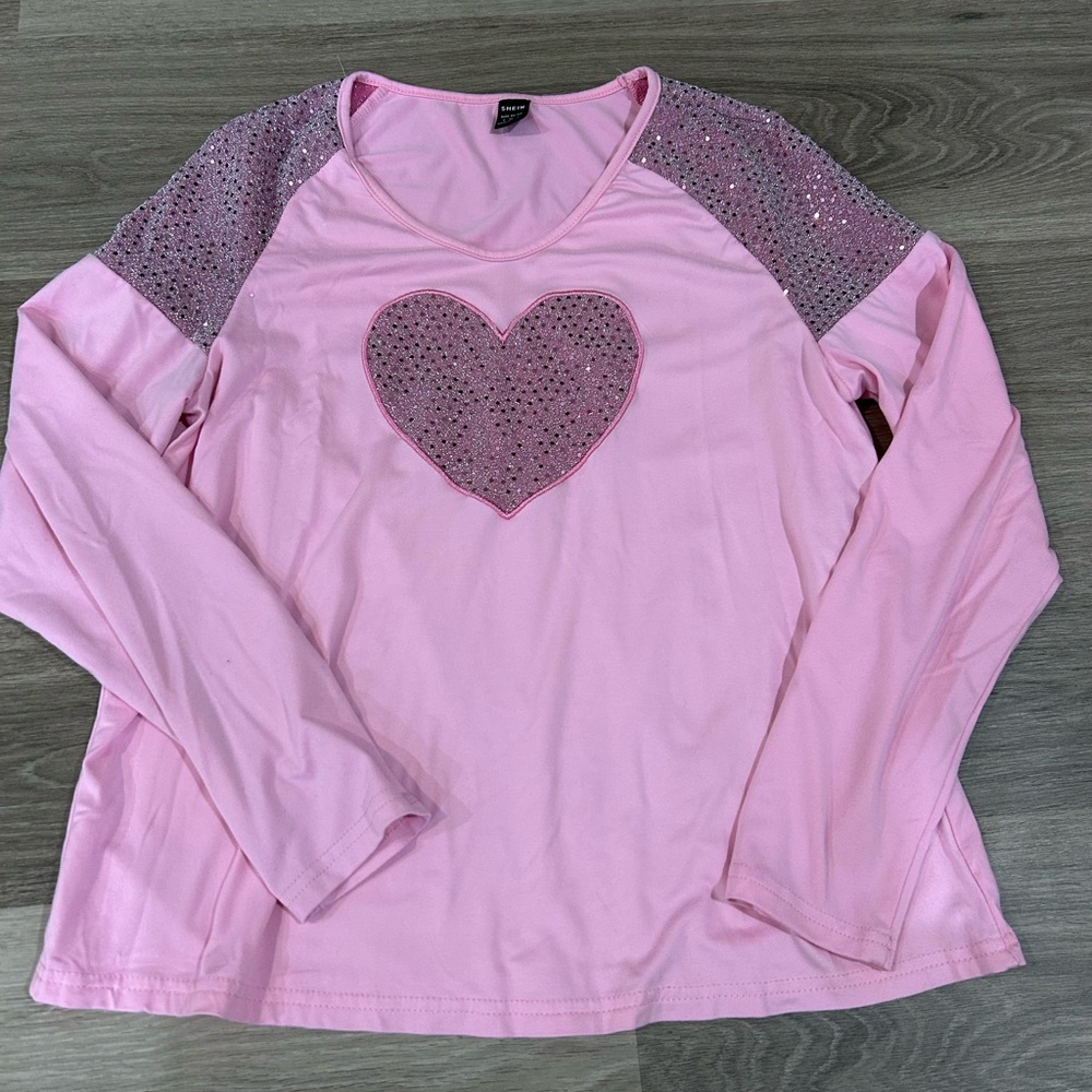 SHEIN Long-Sleeve Heart Top with Sequin Accents